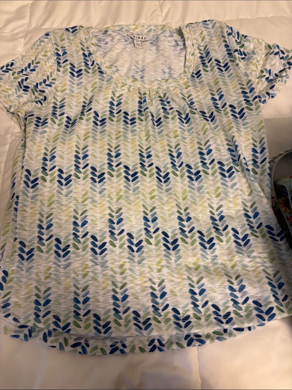 Tribal brand  Blue & green  Printed Scoop Neck Women's Top